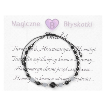 Bransoletka celebrytka czarny TURMALIN AKWAMARYN HEMATYT ochrona i miłość